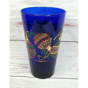 Culver U.S.A Ornament Design Decorative Blue 22K Gold Trim Glass Cups 6" 3.5"
